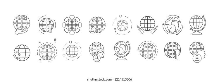 Simple set of globe related outline icons.Thin line vector icons for website design and development, app development. Vector illustration