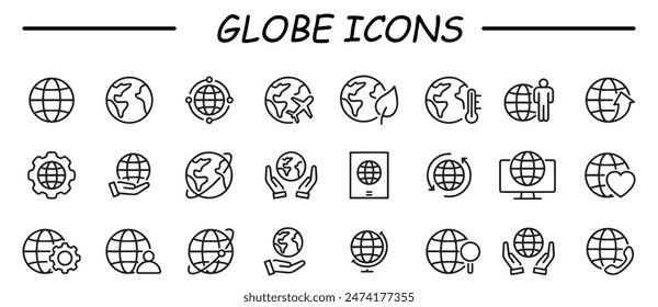 Simple set of globe related outline icons. Elements for mobile concept and web apps. Thin line vector icons for website design and development, app development.