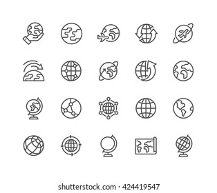 Simple Set of Globe Related Vector Line Icons. 
Contains such Icons as World Map, Connections, Global Business, Travel and more. 
Editable Stroke. 48x48 Pixel Perfect. 