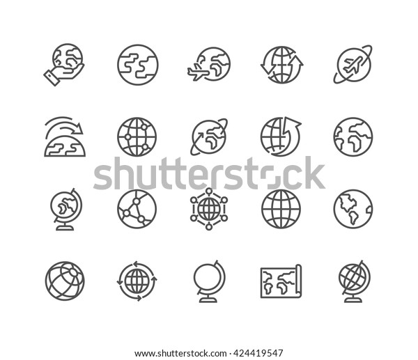 Simple Set of\
Globe Related Vector Line Icons. \
Contains such Icons as World\
Map, Connections, Global Business, Travel and more. \
Editable\
Stroke. 48x48 Pixel Perfect.\
