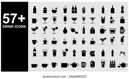 simple set of glyph drinks web icons collection, drink icon, bottle, glass, mug,	
