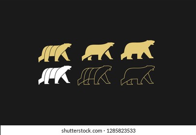 simple set gold color polar bear walk logo icon designs vector