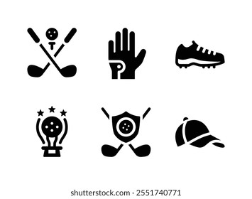 Simple Set of Golf Related Vector Solid Icons. Contains Icons as Golf Club, Glove, Shoes and more.