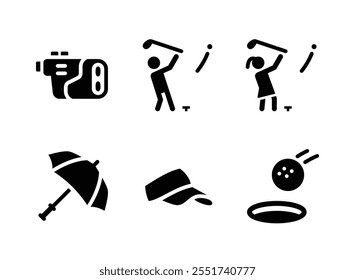 Conjunto simple de iconos sólidos de Vector relacionados con el golf. Contiene iconos como telémetro del golf, oscilación del golf, paraguas y más.