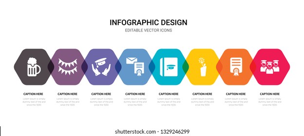 simple set of graduation, certificate, bouquet, thesis icons, contains such as icons invitation, graduation, garland, beer and more. 64x64 pixel perfect. editable vector set