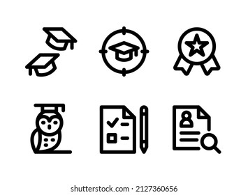 Simple Set of Graduation Related Vector Line Icons. Contains Icons as Mortarboard, Target Education, Award and more.