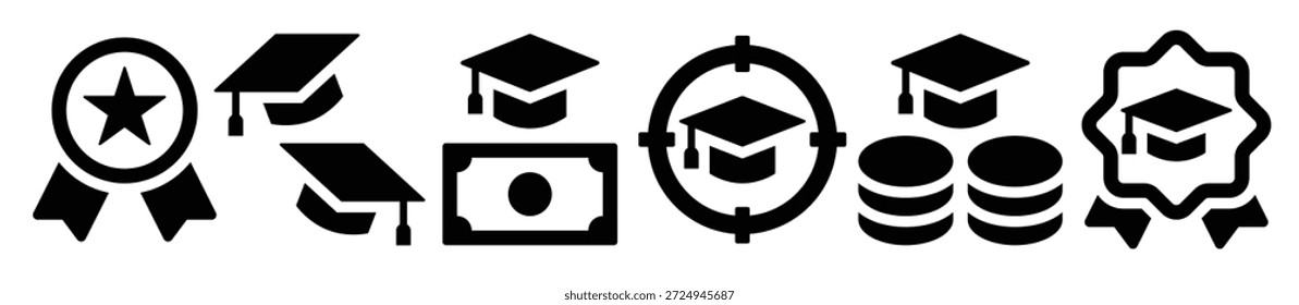 simple set of graduation related vector solid icons 