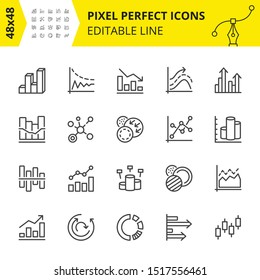 Conjunto simple de gráficos relacionados, diagrama circular, gráficos de barras e iconos de líneas de gráficos. Se puede utilizar ampliamente para representar datos en muchas esferas, como las estadísticas, la ciencia de datos, las matemáticas, la economía y el mercado. Vector