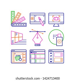 Simple Set of Graphic design tool icons. Contains icons a color charts, tablet, spray, graphic program, ftp and more.