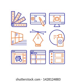 Simple Set of Graphic design tool icons. Contains icons a color charts, tablet, spray, graphic program, ftp and more.