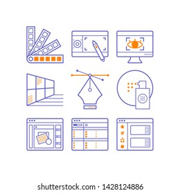 Simple Set of Graphic design tool icons. Contains icons a color charts, tablet, spray, graphic program, ftp and more.