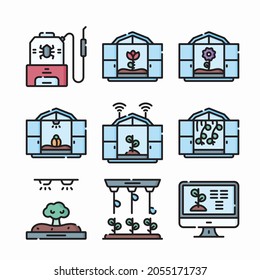 Simple Set Greenhouse Vector Color Icons
