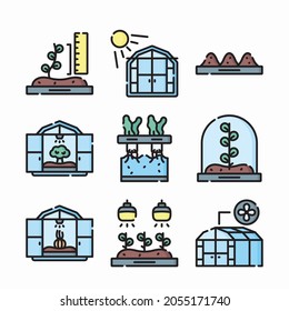 Simple Set Greenhouse Vector Color Icons
