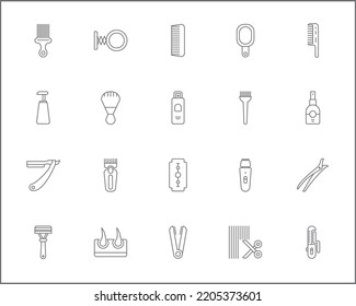Simple Set of hair Related Vector Line Icons. 
Vector collection of beauty and hairstyle symbols or logo elements in thin outline.