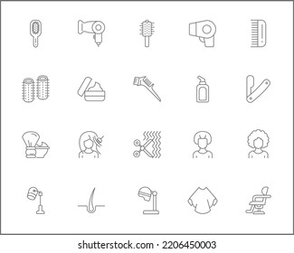 Simple Set of hair Related Vector Line Icons. 
Vector collection of beauty and hairstyle symbols or logo elements in thin outline.