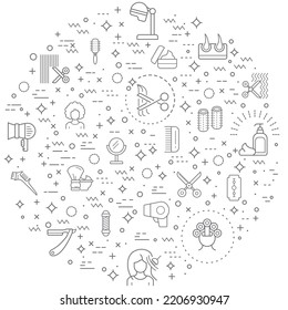 Simple Set of hair Related Vector Line Illustration. 
Contains such Icons as beauty, hairstyle, brush, comb, foam, hair dryer and Other Elements.
