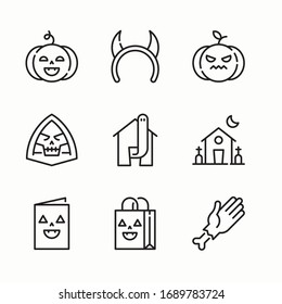Iconos de línea de vectores de naves de Halloween simples
