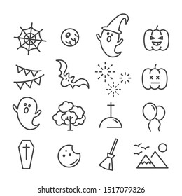Simple set of Halloween icon such as cute ghost and bat isolated. Modern outline on white background