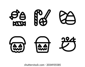 Simple Set of Halloween Related Vector Line Icons. Contains Icons as Candies, Lollipop, Bucket and more.