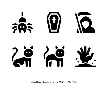 Simple Set of Halloween  Related Vector Solid Icons. Contains Icons as Coffin, Grim Reaper, Zombie Hand and more.