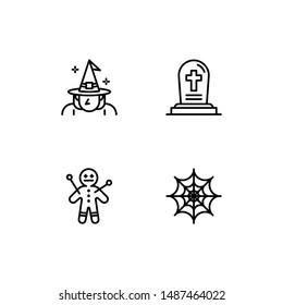 Simple Set of hallowen Related Vector Line Icons. Contains such witch, tombstone, voodoo, spider web.