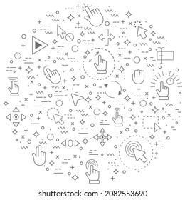 Simple Set of hand cursors and Gestures Related Vector Line Illustration. Contains such Icons as pointer, click, motion, sign, icon, signal, Pose, selection and Other Elements.