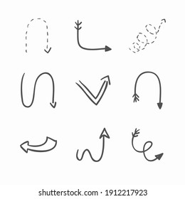 Einfache Set Hand Drawn Arrows Vektorliniensymbole. Linie mit bearbeitbarem Hub