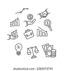 Conjunto simple de iconos de negocio dibujados a mano.Contiene iconos como las finanzas, Target,Team y otros.Colección de iconos de esbozo de esquema.Ilustración vectorial