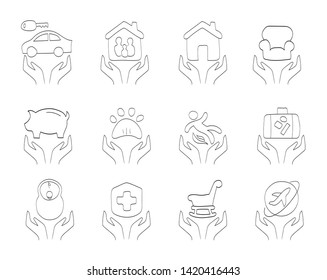 Simple Set of Hand Drawn Insurance Related Vector Line Icons. Contains Icons such as Car Protection, Health Insurance, retirement, Travel, Property and more. Editable Stroke. 