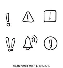 Simple Set Of Hand Drawn Warnings Related Vector Line Icons. Contains Such Icons As Alert, Exclamation Mark, Warning Sign. Doodle