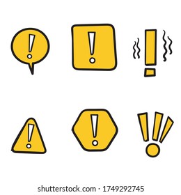 Simple Set of hand drawn Warnings Related Vector Line Icons. Contains such Icons as Alert, Exclamation Mark, Warning Sign. doodle