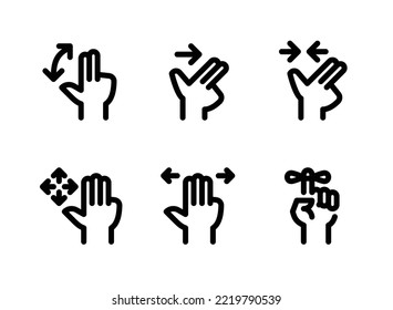 Simple Set of Hand Gestures Related Vector Line Icons. Contains Icons as Finger Rotate, Swipe, Pinch and more.