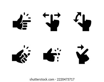 Conjunto simple de iconos sólidos vectoriales relacionados con gestos de mano. Contiene íconos a medida que los dedos se acercan, se mueven, lesionan y más.