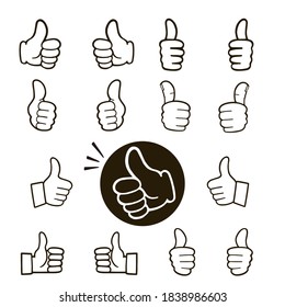 Un simple conjunto de iconos de mano con los pulgares hacia arriba. Ilustración vectorial sobre fondo blanco.