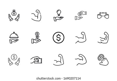 Einfache Set von Handsymbolen im trendigen Linienstil. Moderne Vektorillustration-Symbole einzeln auf weißem Hintergrund. Lineare Piktogrammpackung. Kollektion von Line-Icons für Web-Apps und mobiles Konzept.

