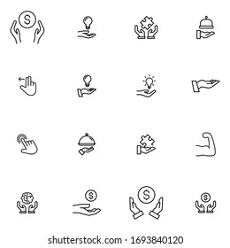 Simple set of hand icons in trendy line style. Modern vector symbols, isolated on a white background. Linear pictogram pack. Line icons collection for web apps and mobile concept.
