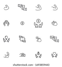 Simple set of hand icons in trendy line style. Modern vector symbols, isolated on a white background. Linear pictogram pack. Line icons collection for web apps and mobile concept.
