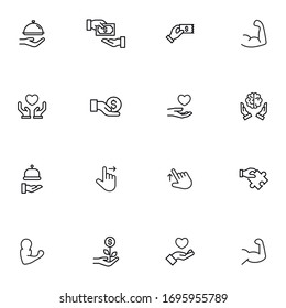 Simple set of hand icons in trendy line style. Modern vector symbols, isolated on a white background. Linear pictogram pack. Line icons collection for web apps and mobile concept.
