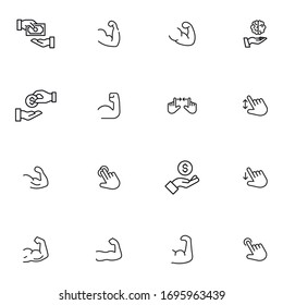 Simple set of hand icons in trendy line style. Modern vector symbols, isolated on a white background. Linear pictogram pack. Line icons collection for web apps and mobile concept.
