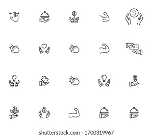 Simple set of hand icons in trendy line style. Modern vector symbols, isolated on a white background. Linear pictogram pack. Line icons collection for web apps and mobile concept.
