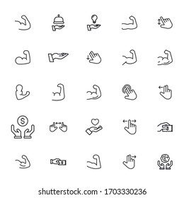 Simple set of hand icons in trendy line style. Modern vector symbols, isolated on a white background. Linear pictogram pack. Line icons collection for web apps and mobile concept.
