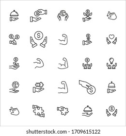 Simple set of hand icons in trendy line style. Modern vector symbols, isolated on a white background. Linear pictogram pack. Line icons collection for web apps and mobile concept.
