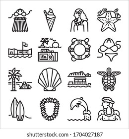 Simple Set of Hawai Related Vector Line Icons