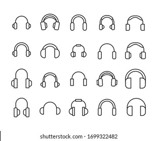 Simple set of headphone icons in trendy line style. Modern vector symbols, isolated on a white background. Linear pictogram pack. Line icons collection for web apps and mobile concept.