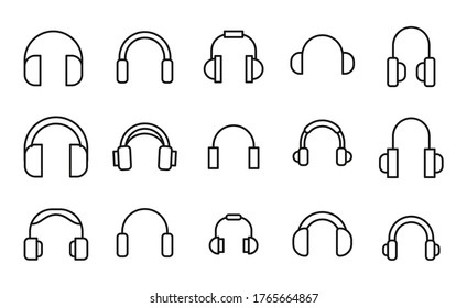 Sencillo conjunto de iconos de auriculares en estilo de línea de moda. Símbolos vectoriales modernos, aislados en un fondo blanco. Envase para pictogramas lineales. Colección de iconos de línea para aplicaciones web y concepto móvil.
