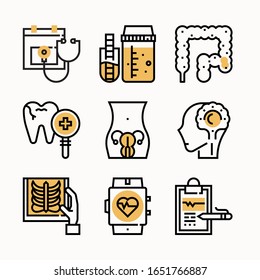 simple set Health Checkups Color icons Pack vector