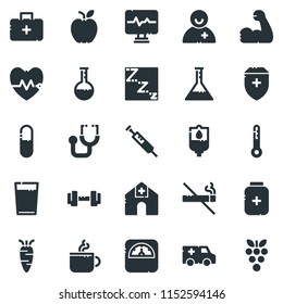 Simple Set of Health Vector Glyph Bold Icons, Contains such Icons as Syringe, Heatbeat, Hospital and more. 32x32 Pixel Perfect.