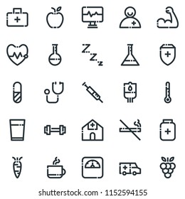 Simple Set of Health Vector Outline Icons, Contains such Icons as Syringe, Heatbeat, Hospital and more. Editable stroke 32x32 Pixel Perfect.