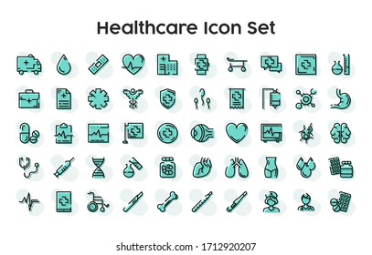 Simple set of healthcare protection in vector line icons with blue decorations. Contain icons about hospital and self physical well-being.