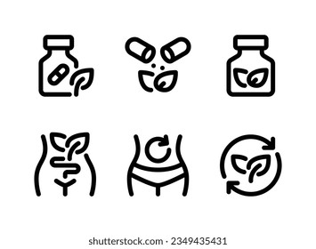 Simple Set of Healthy Living Related Vector Line Icons. Contains Icons as Natural Supplement, Dietary Fiber, Body Detox and more.